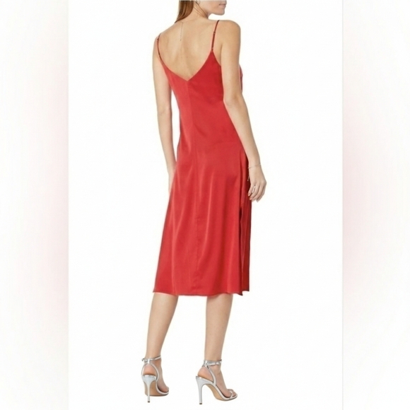 🌹The Drop Ana Silky Red Satin V- Neck Midi Slip Dress Medium, Valentine's Day🌹 - Picture 2 of 14